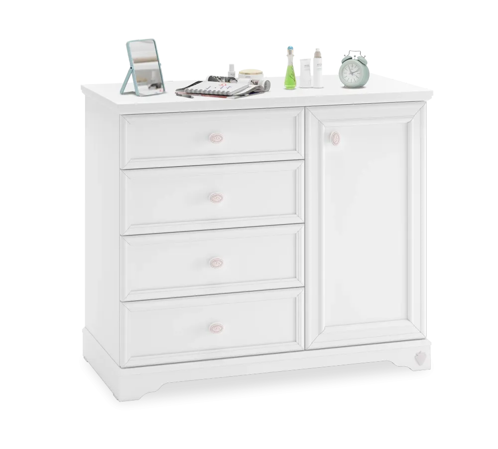 Скрин «Rustic White» с четири чекмеджета и шкаф, размер 101х86х48см