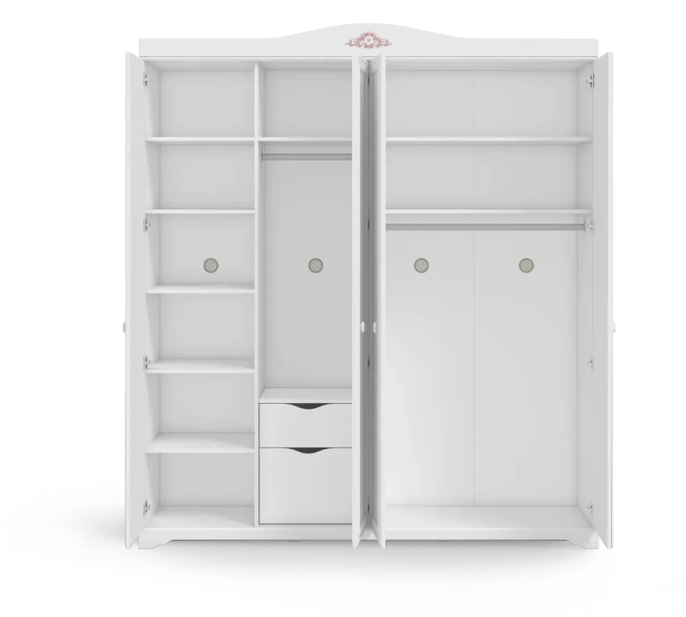 Четирикрилен гардероб «Rustic White» - ширина 202см