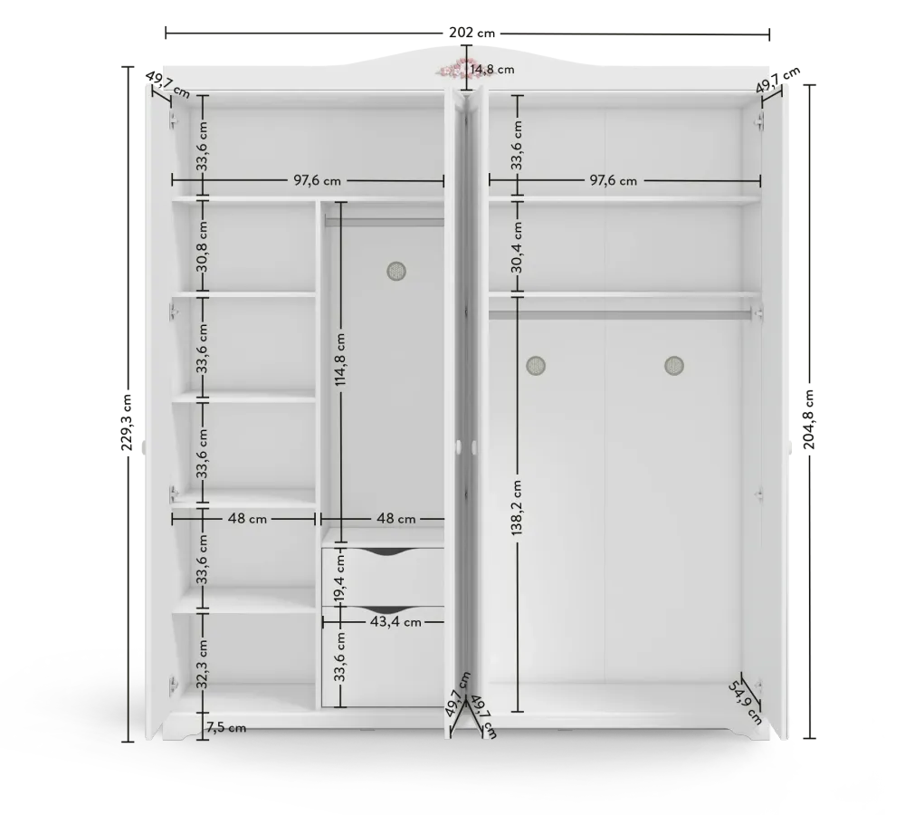 Четирикрилен гардероб «Rustic White» - ширина 202см