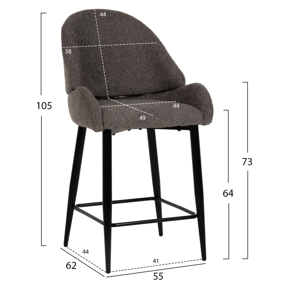Бар стол SARKY букле сив цвят 55x62x105