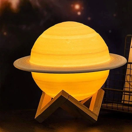 3D нощна лампа Saturn Light, захранвана с батерии, включена пластмасова стойка, 15 см