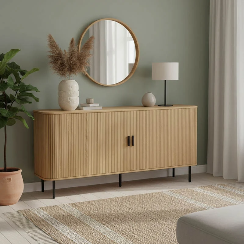 Бюфет SCANDI MDF естествен цвят с черни метални крака 170x45x80см