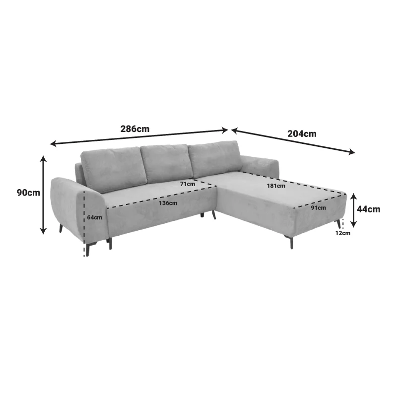 Триместен диван с място за съхранение Settee плат в цвят мента 286x204x93см