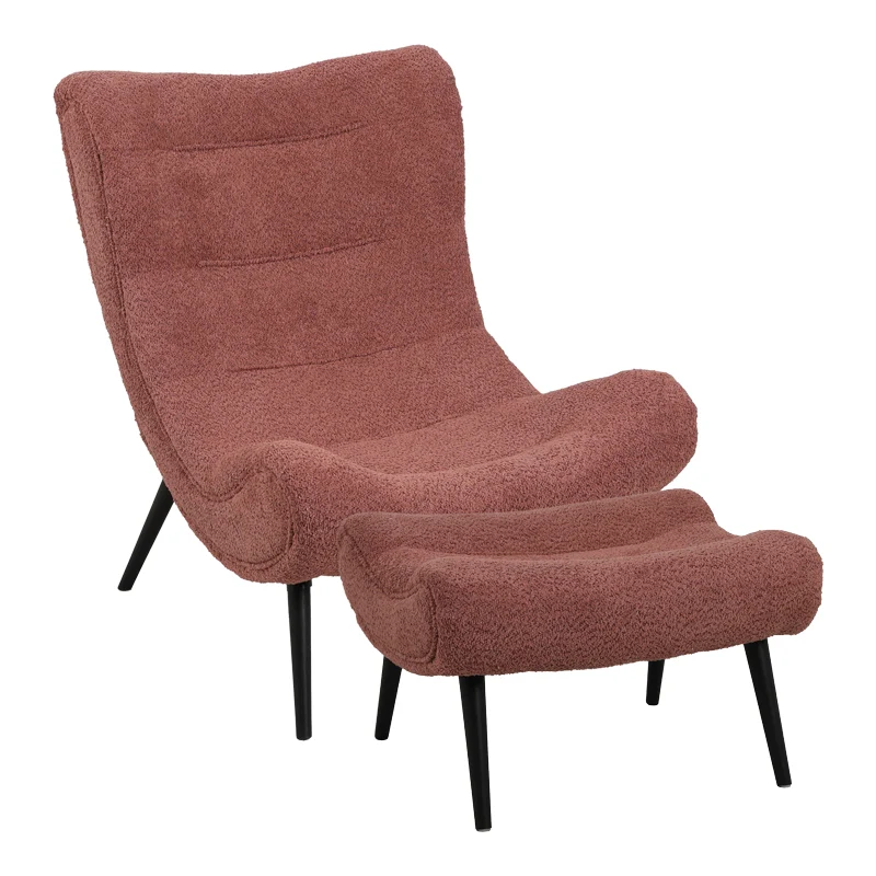 Кресло с табуретка SILLA в букле цвят гнила ябълка 97x80x100см