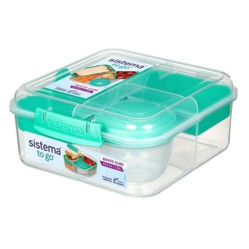 Sistema Бенто кутия за храна - Разделена с отделения - 1,25L - Прозрачна/Ментово зелено