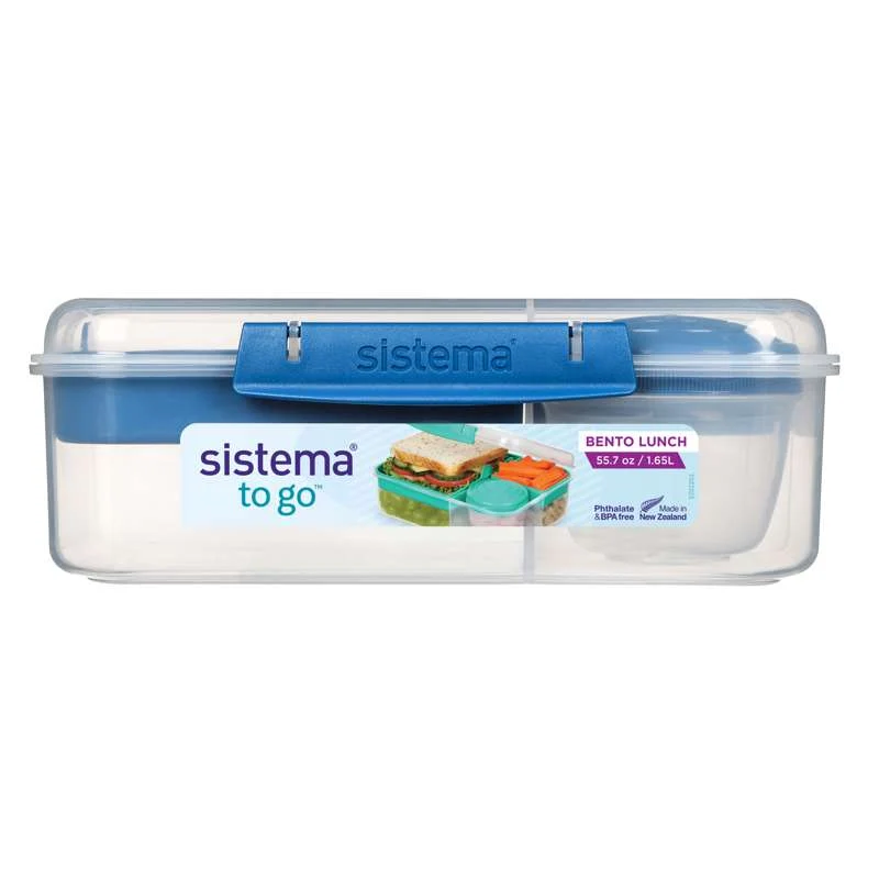 Sistema Бенто кутия за храна - Разделена на отделения с чаши - 1,65L - Прозрачна/Океанско синьо