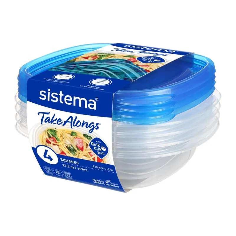 Sistema Кутия за храна - Square TakeAlongs - 4-Pack - 669мл - Кралско син