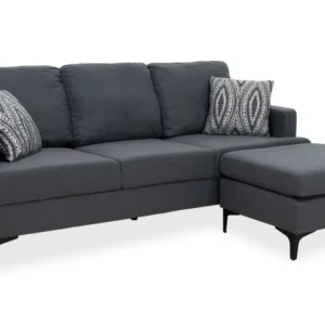 Ъглов диван с тъмно сива дамаска Slim и две възглавници 185x140x70см