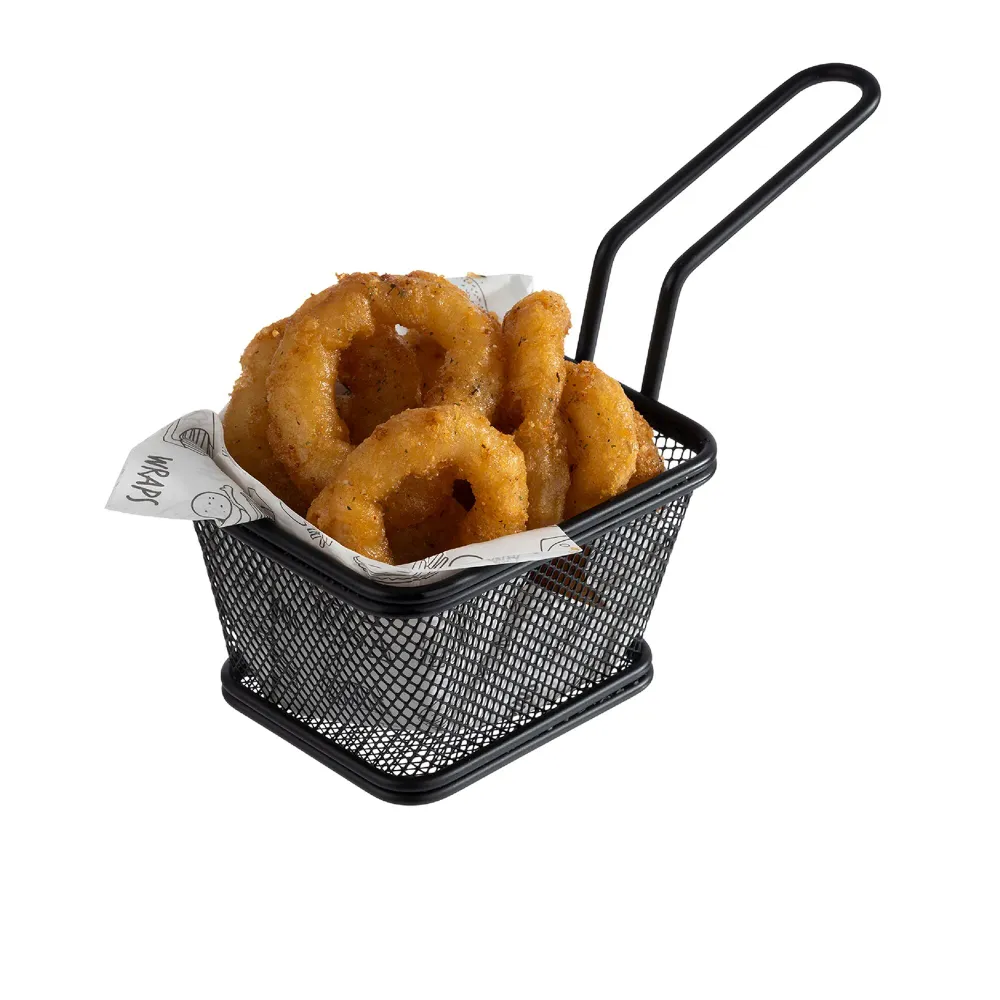 (6 бр.) Кошничка за сервиране на пържени картофи - SNACKHOLDER - неръждаема стомана - правоъгълна - 100x85mm - Черно