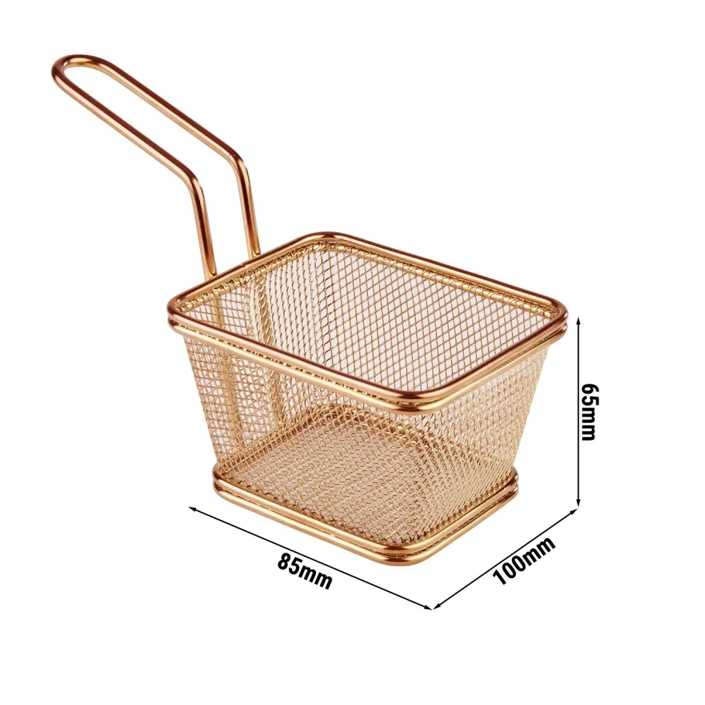 (6 бр.) Кошничка за сервиране на пържени картофи - SNACKHOLDER - неръждаема стомана - правоъгълна - 100x85mm - Мед