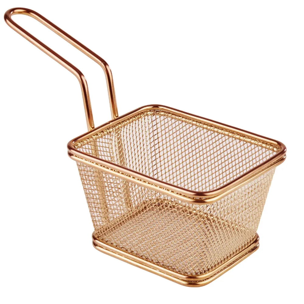(6 бр.) Кошничка за сервиране на пържени картофи - SNACKHOLDER - неръждаема стомана - правоъгълна - 100x85mm - Мед