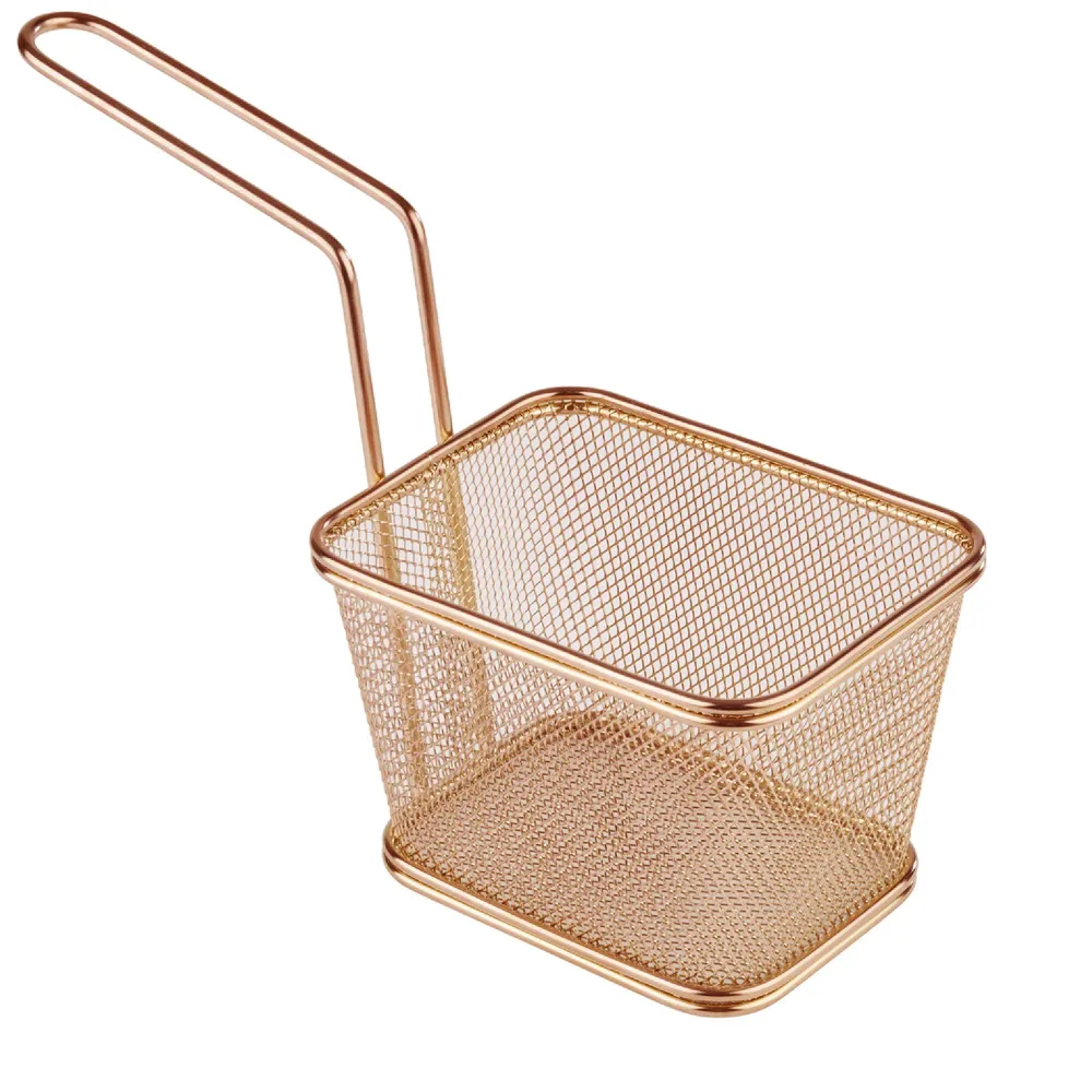 (6 бр.) Кошничка за сервиране на пържени картофи - SNACKHOLDER - неръждаема стомана - правоъгълна - 130x105mm - Мед
