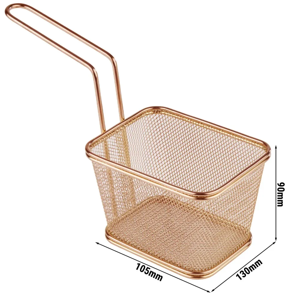 (6 бр.) Кошничка за сервиране на пържени картофи - SNACKHOLDER - неръждаема стомана - правоъгълна - 130x105mm - Мед