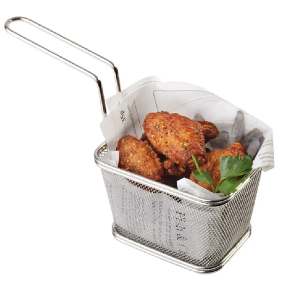 (6 бр.) Кошничка за сервиране на пържени картофи - SNACKHOLDER - неръждаема стомана - правоъгълна - 130x105mm