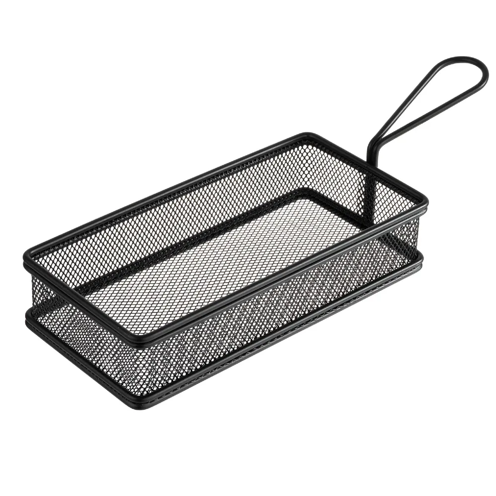 (6 бр.) Кошничка за сервиране на пържени картофи - SNACKHOLDER - неръждаема стомана - правоъгълна - 215x105mm - Черно