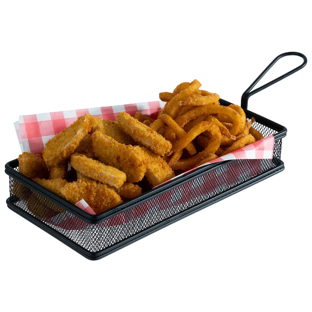 (6 бр.) Кошничка за сервиране на пържени картофи - SNACKHOLDER - неръждаема стомана - правоъгълна - 260x130mm - Черно