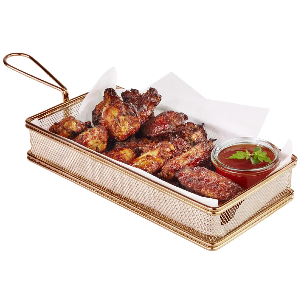 (6 бр.) Кошничка за сервиране на пържени картофи - SNACKHOLDER - неръждаема стомана - правоъгълна - 260x130x50mm - Мед