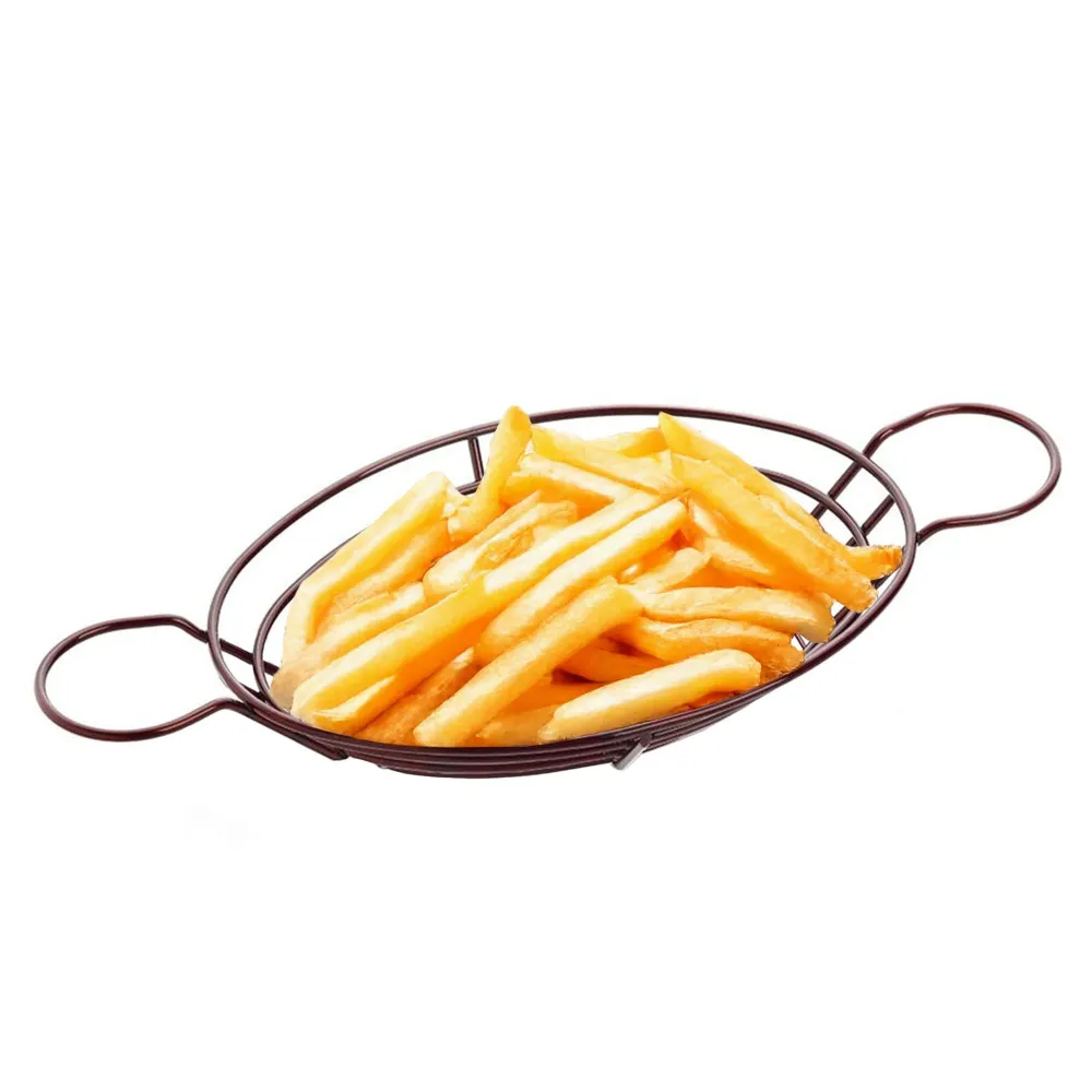 (5 бр.) Кошничка за сервиране на пържени картофи - SNACKHOLDER - неръждаема стомана - овална - 28x20cm - с купички за дип