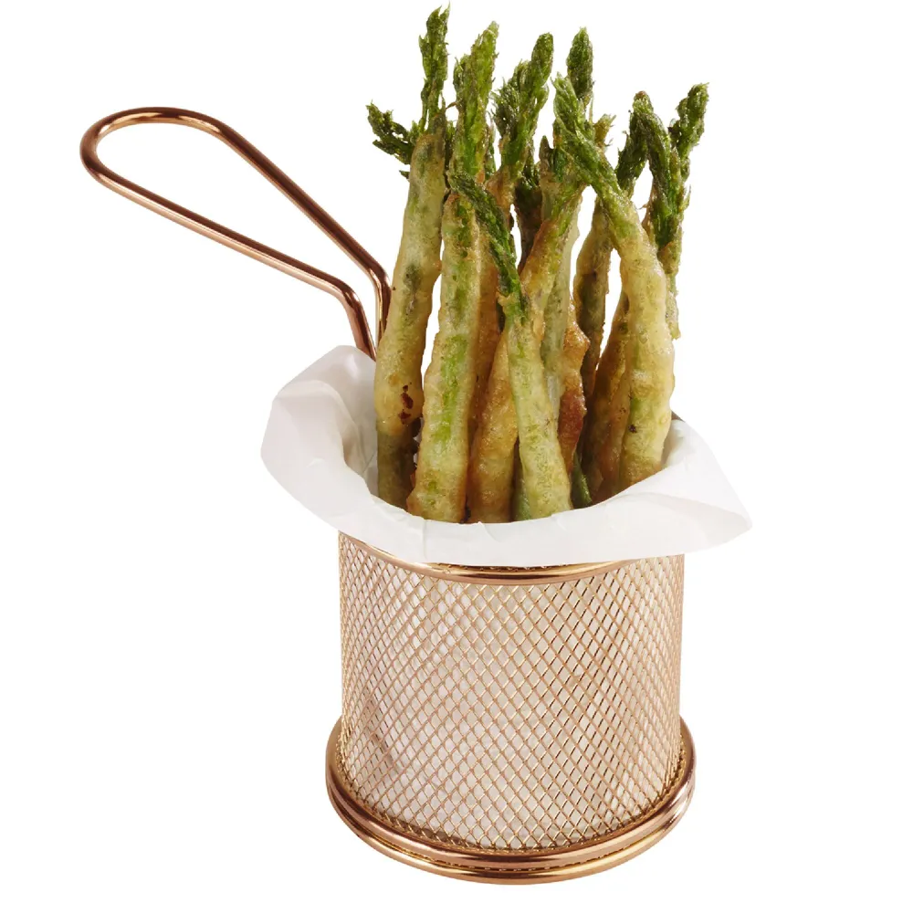 (6 бр.) Кошничка за сервиране на пържени картофи - SNACKHOLDER - неръждаема стомана - правоъгълна - 80x80x75mm - 1 дръжка...