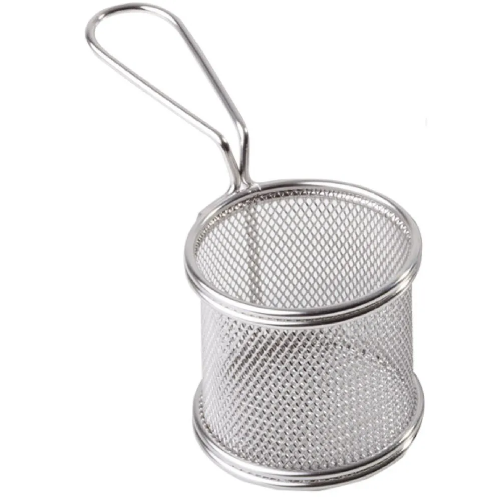 (6 бр.) Кошничка за сервиране на пържени картофи - SNACKHOLDER - неръждаема стомана - правоъгълна - 80x80x75mm - 1 дръжка