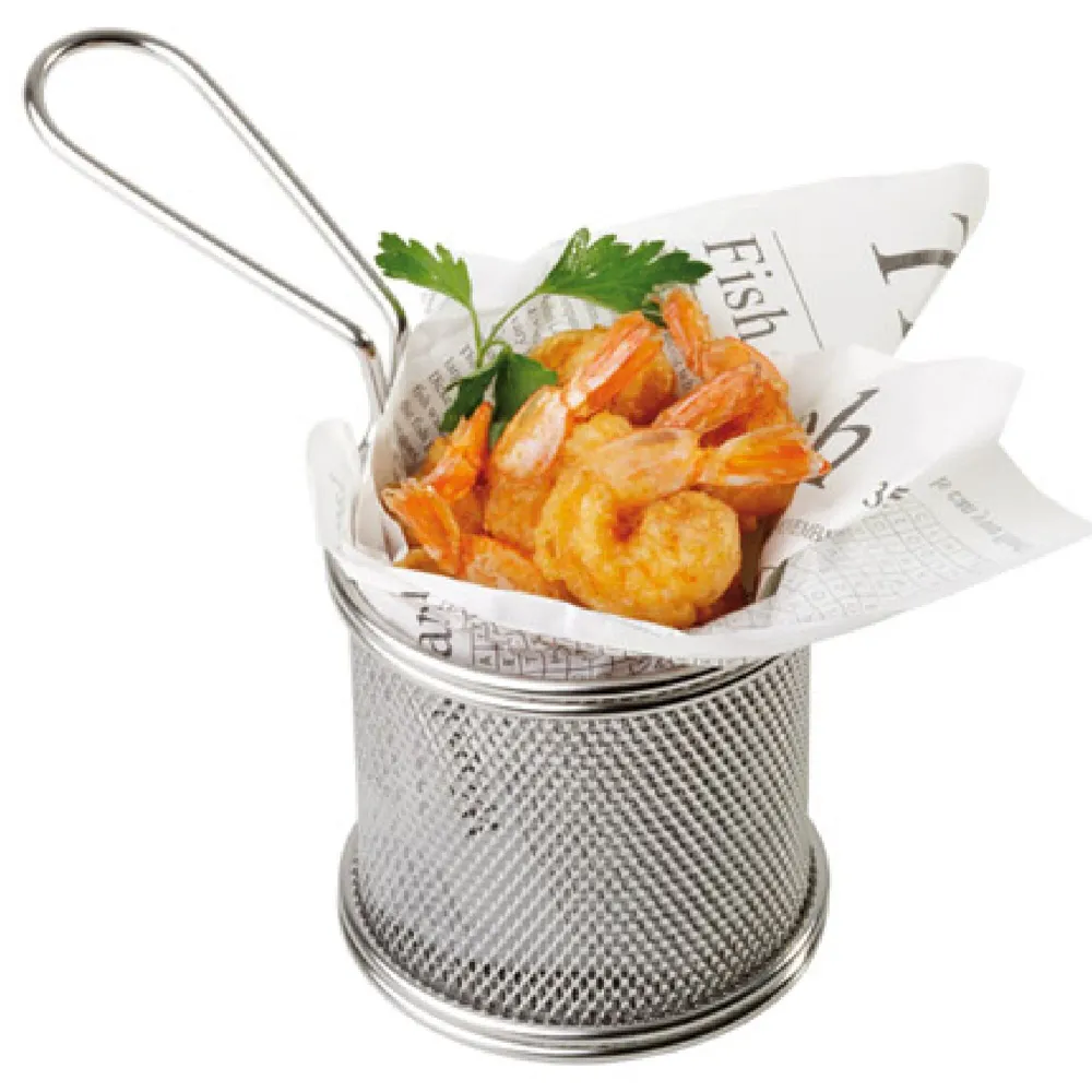 (6 бр.) Кошничка за сервиране на пържени картофи - SNACKHOLDER - неръждаема стомана - правоъгълна - 90x90mm - 1 дръжка