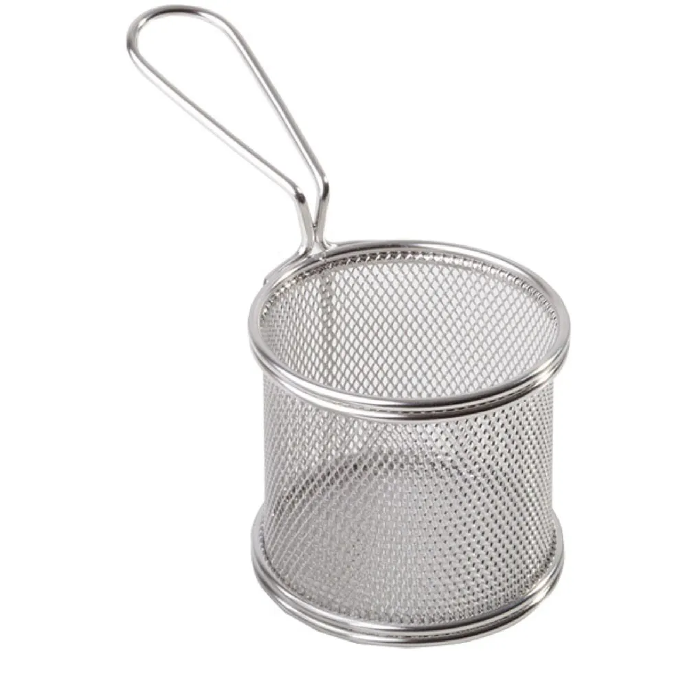 (6 бр.) Кошничка за сервиране на пържени картофи - SNACKHOLDER - неръждаема стомана - правоъгълна - 90x90mm - 1 дръжка