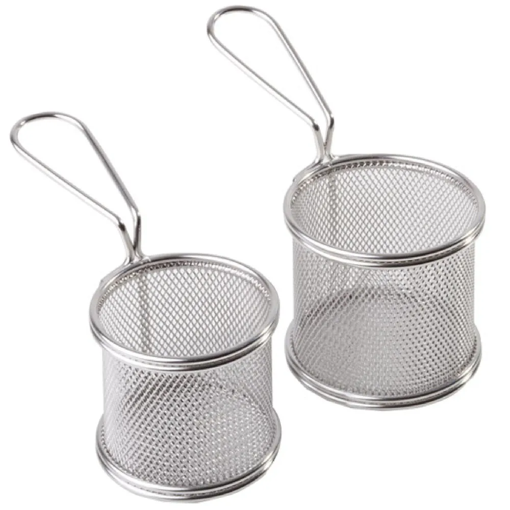 (6 бр.) Кошничка за сервиране на пържени картофи - SNACKHOLDER - неръждаема стомана - правоъгълна - 90x90mm - 1 дръжка