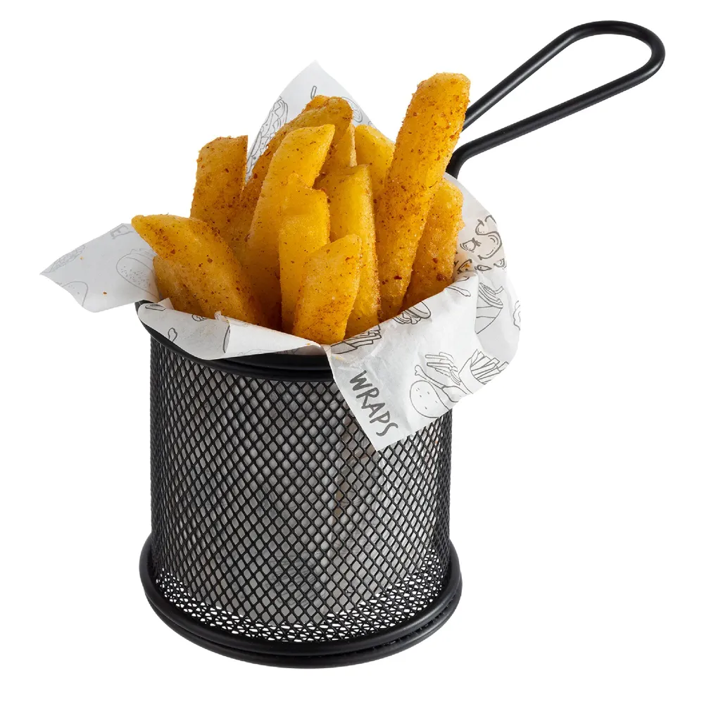 (6 бр.) Кошничка за сервиране на пържени картофи - SNACKHOLDER - неръждаема стомана - правоъгълна - 90x90x85mm - Черно