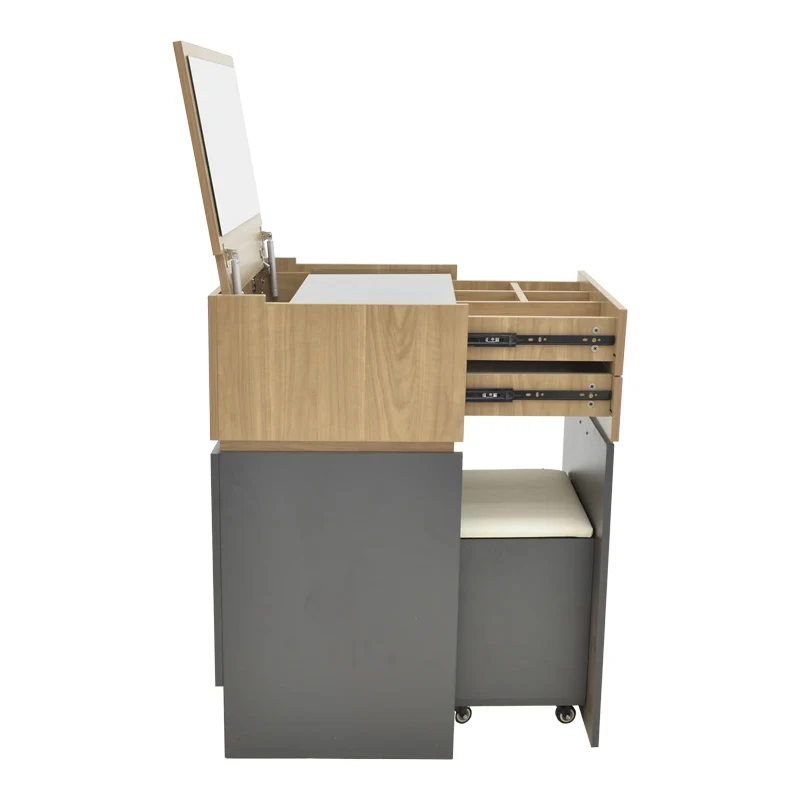 Тоалетка Sonlen с табуретка в цвят тъмно сиво-светъл орех 60x45x122см