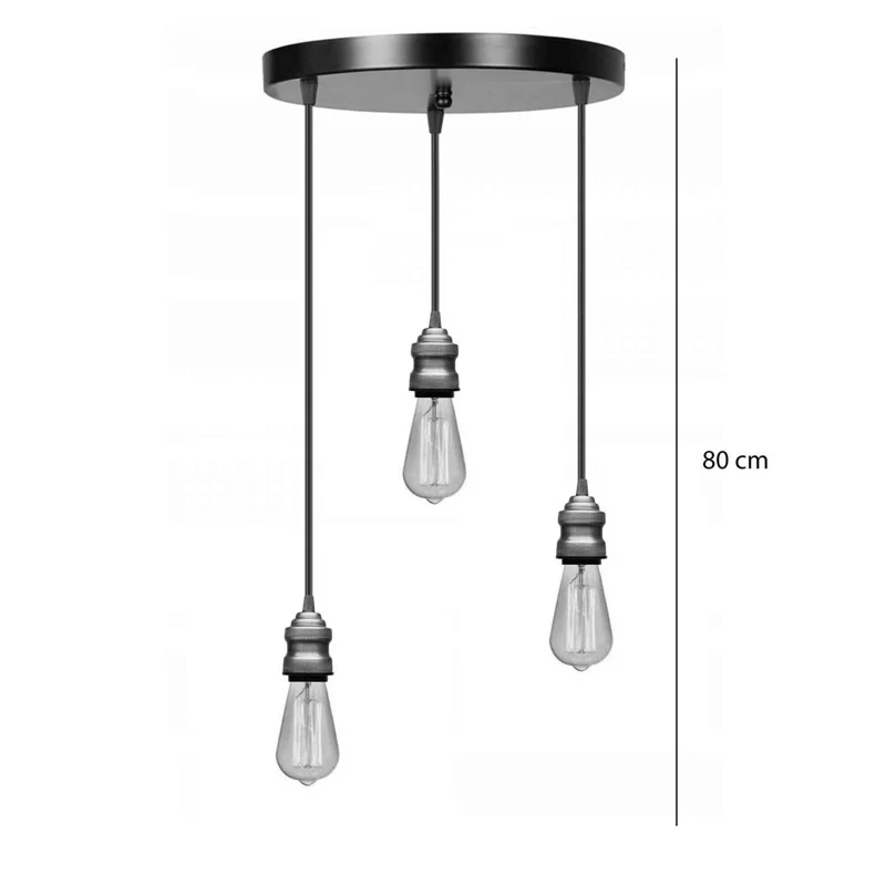 Таванна лампа с 3 светлини Sopio E27 черен метал D30x85cm