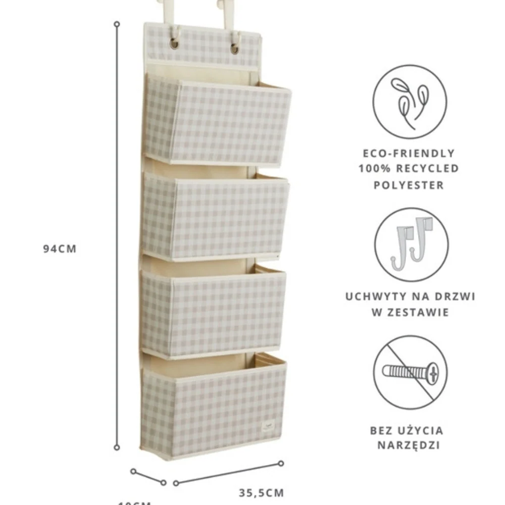 3 sprouts Органайзер за окачване на вратата Gingham Beige