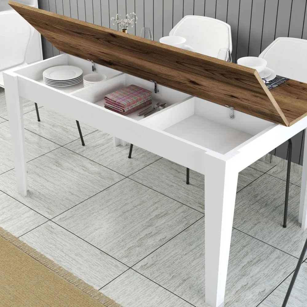 Трапезна маса STANDARD цвят бял-орех 145x88x75см