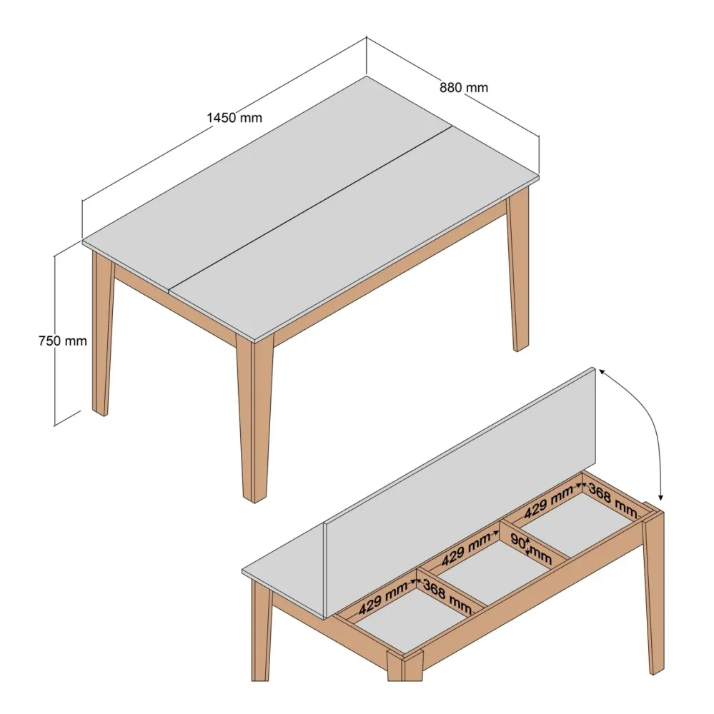Трапезна маса STANDARD орех с място за съхранение 145x88x75см