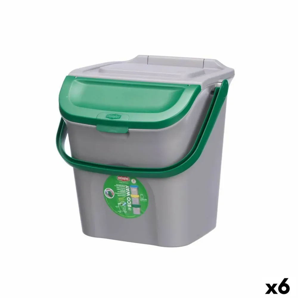 Кошче за боклук Stefanplast ECOWAY Зелен Сив полипропилен 28 L подреждащи се един в друг (6 броя)