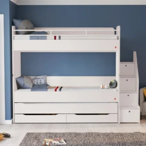 Модулно двуетажно легло «Studio White» - Сет 1, с три легла и стълби с чекмеджета