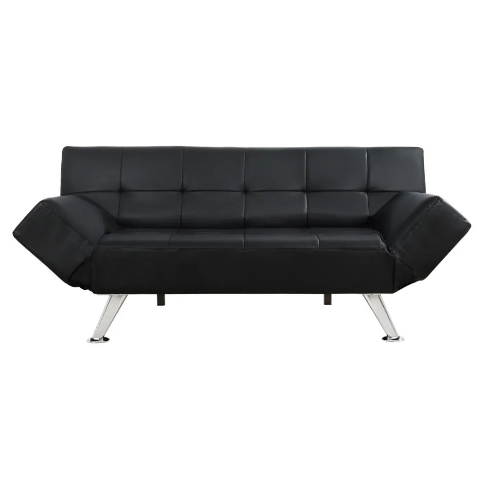 Thom разтегателен диван със сгъващи подлакътници черен pu 189x93x82 см.