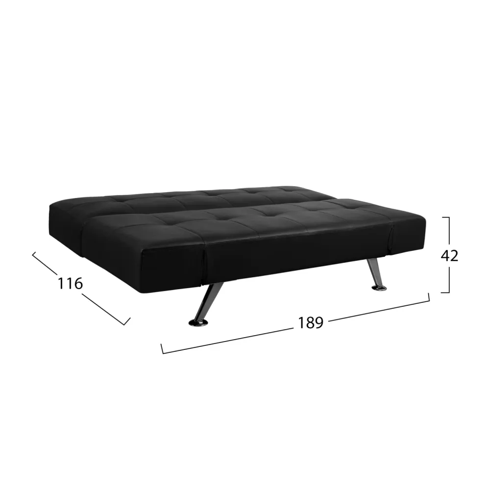 Thom разтегателен диван със сгъващи подлакътници черен pu 189x93x82 см.