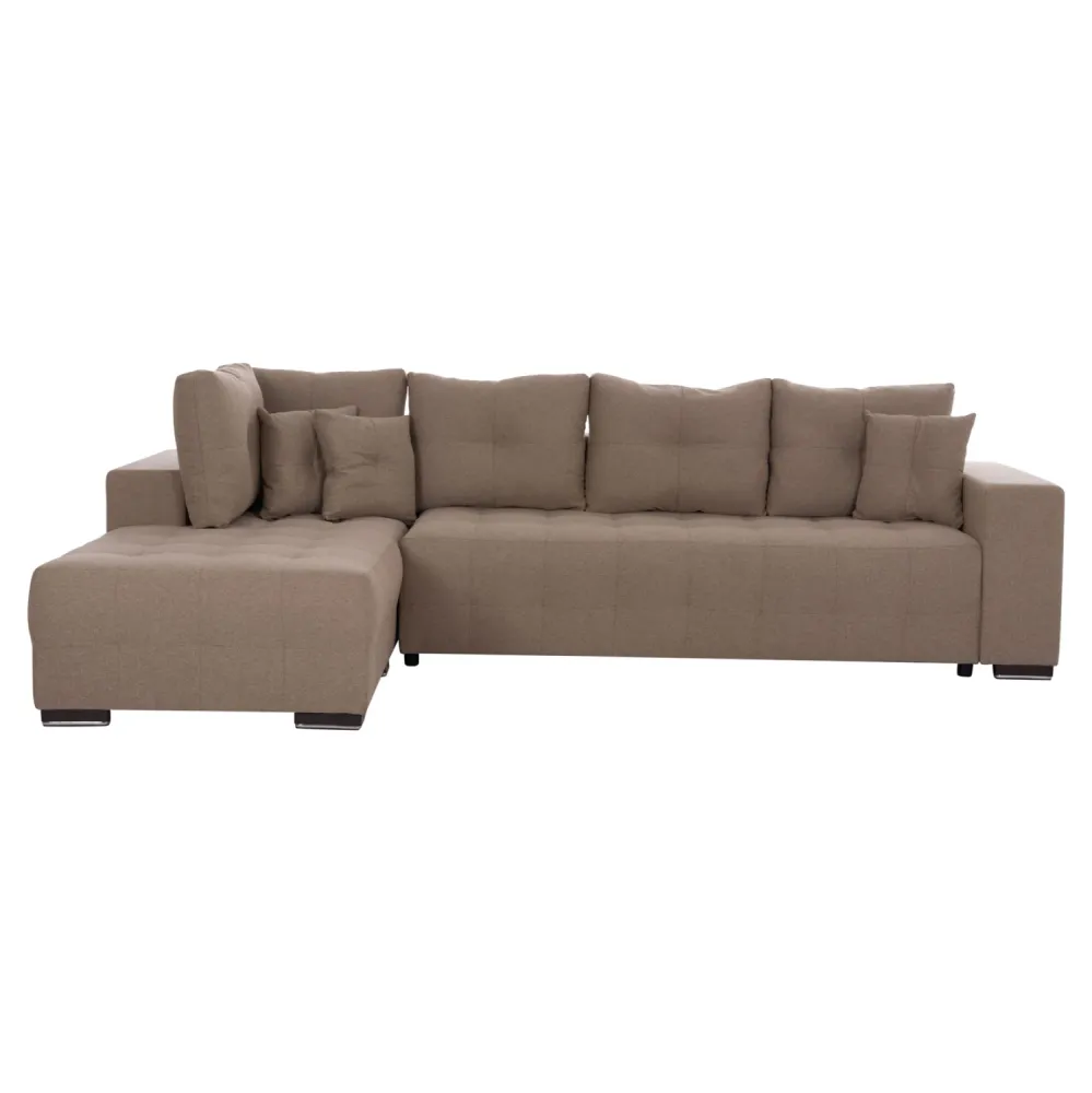 Ъглов разтегателен диван с място за съхранение TRENDSTON бежов плат 298x177x95cm