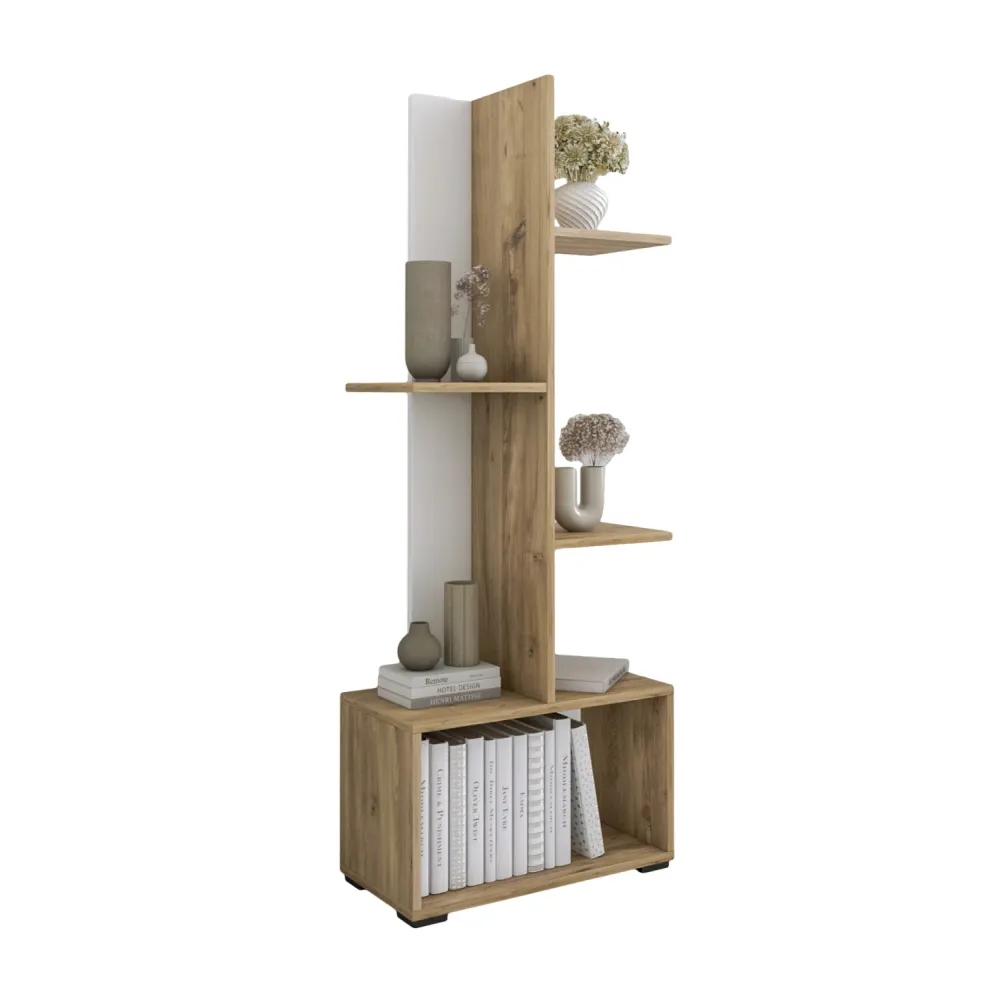 Етажерка TRIVIO цвят бял-натурал цвят 50x25x127см