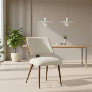 Стол UBANE бежов плюшен меланж плат-орех метални крака 53x62.5x85см