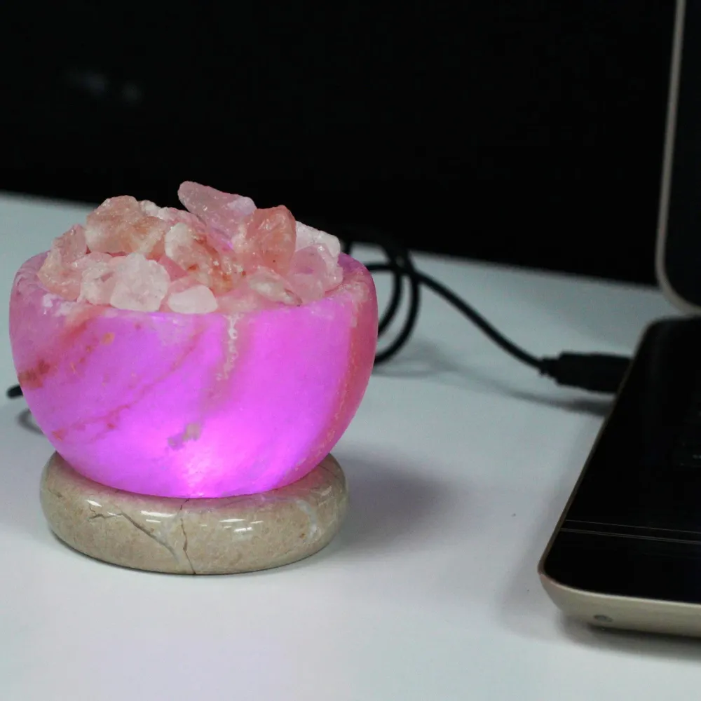 Хималайска солна лампа огнен съд с USB захранване и многоцветна светлина
