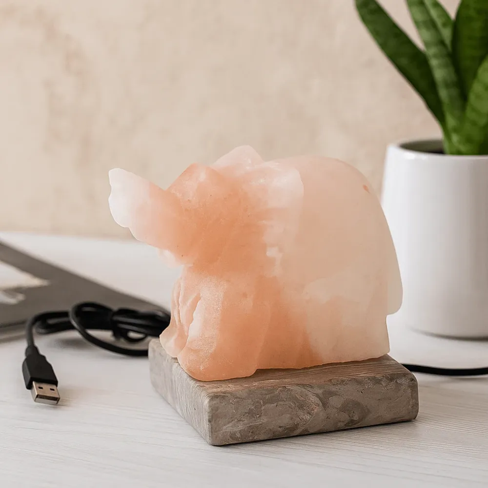 Хималайска солна лампа слон с USB и смяна на цветове