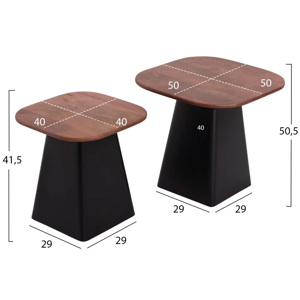 Комплект холни маси 2 бр VAIOLA орех-черен цвят 40x40 и 50x50 см.