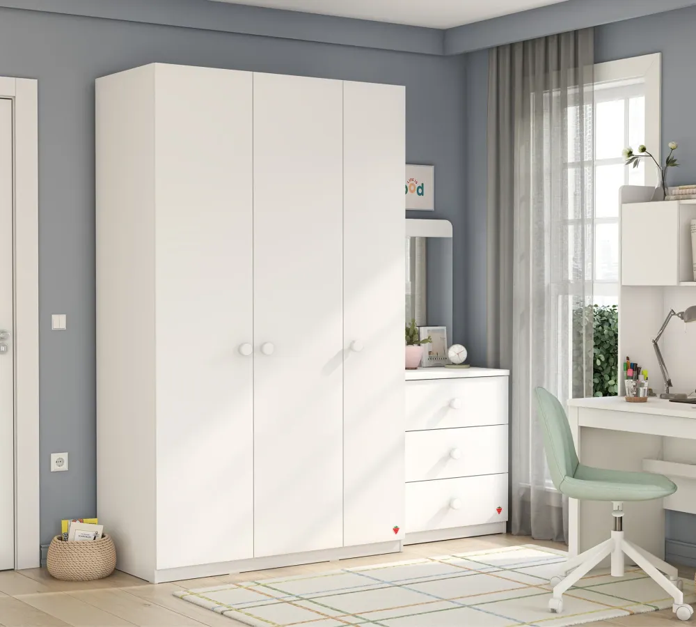 Трикрилен гардероб «Varia White» - ширина 127см