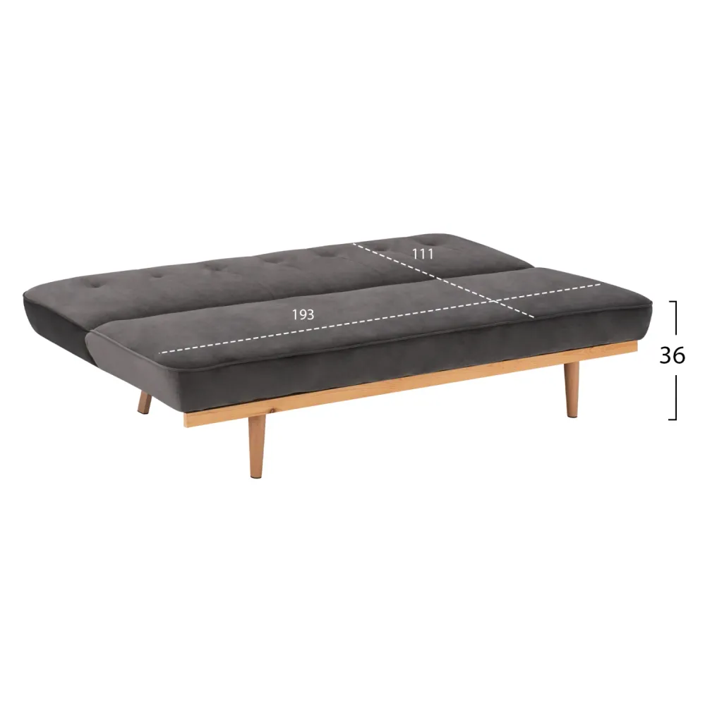 Разтегателно канапе VELUDO сив цвят 193X85X88