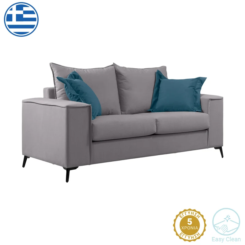 Verona 2-местен диван светлосив плат със сини възглавници 173x93x100см