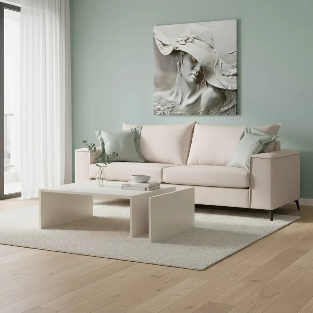 Verona 3-местен диван кремава дамаска с ментови възглавници 225x93x100см
