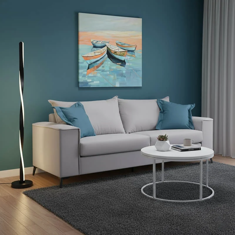 Verona 3-местен диван светлосив плат със сини възглавници 225x93x100см