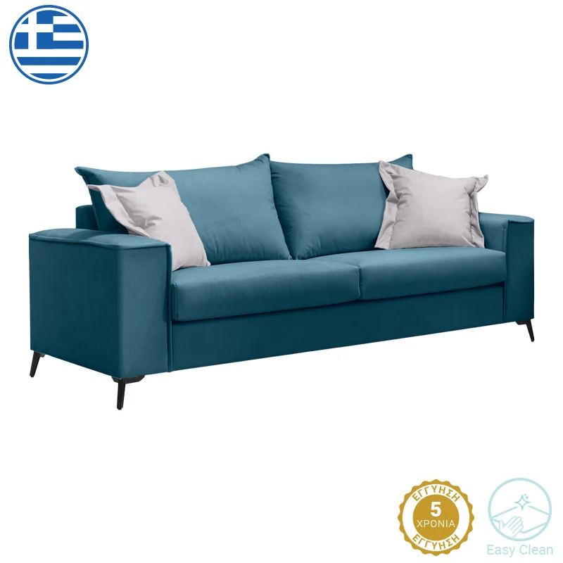 Verona 3-местен диван син плат със светлосиви възглавници 225x93x100см