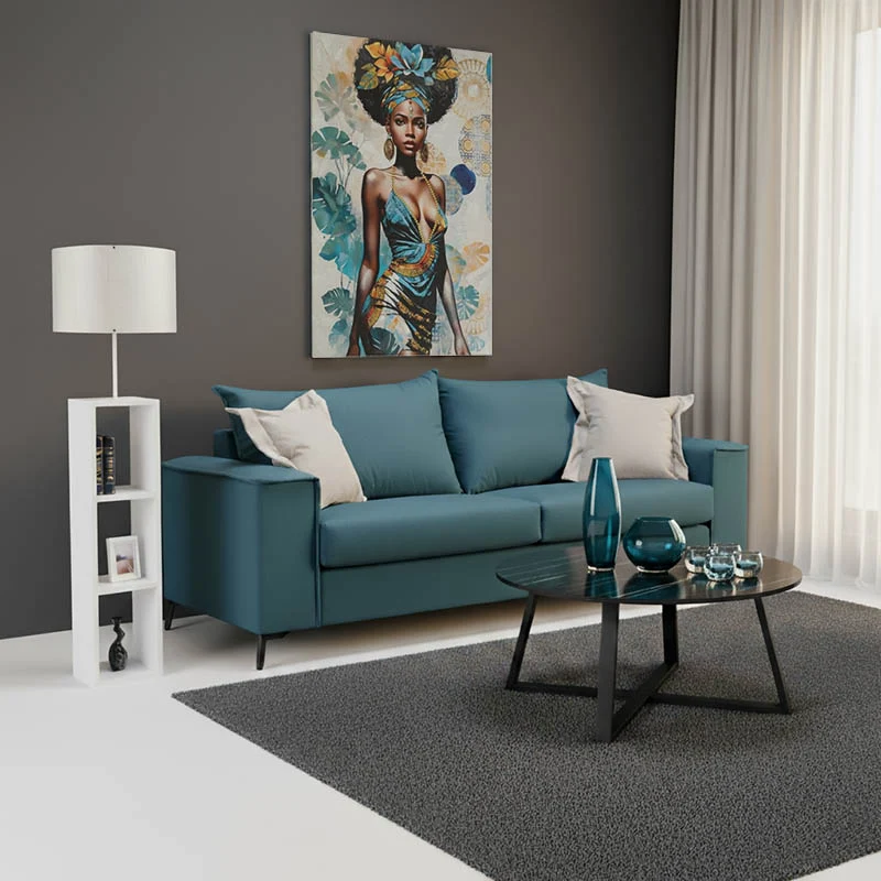 Verona 3-местен диван син плат със светлосиви възглавници 225x93x100см